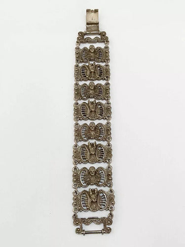 Antiga Pulseira Bracelete Cor Prata Desenho Deusa Guerreira