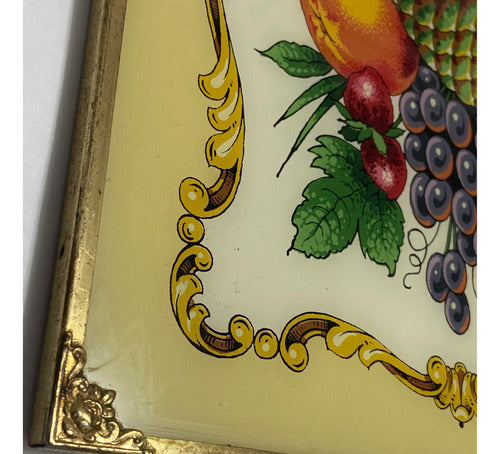 Bandeja Antiga Vidro Estrutura De Metal Anos 50 Tema Frutas