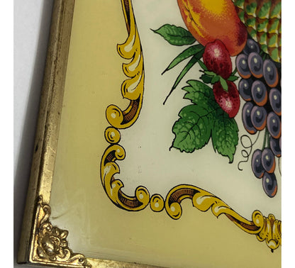 Bandeja Antiga Vidro Estrutura De Metal Anos 50 Tema Frutas