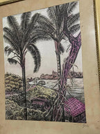 Quadro Antigo Pintura Sobre Seda Coqueiros Assinado