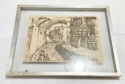 Quadro Antigo Em Nanquim - Rua De Pedra