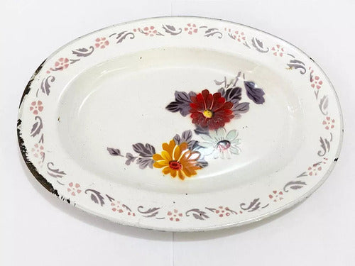 Bandeja Antiga Oval Esmaltada Bumper Harvest Com Flores