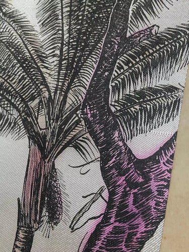 Quadro Antigo Pintura Sobre Seda Coqueiros Assinado