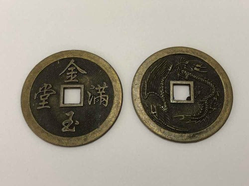 Moedas Antigas China Feng Shui Dragão E Fênix Prosperidade