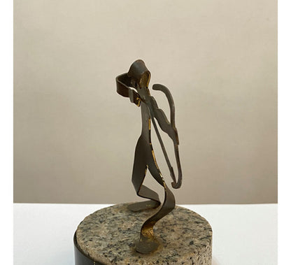 Escultura Antiga Guerreiro Arco E Flecha Metal E Granito