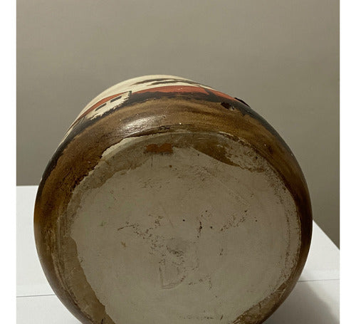 Vaso Cerâmica Pintado À Mão Paisagem Casas Igreja