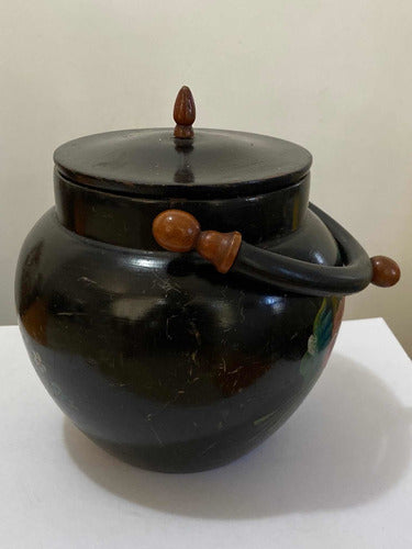 Vaso Antigo Pote De Madeira Com Pintura Flores