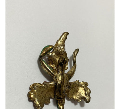 Broche Antigo Flor Dourado Pintura Colorida