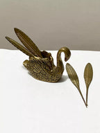 Antigo Tinteiro De Bronze Pato Penas