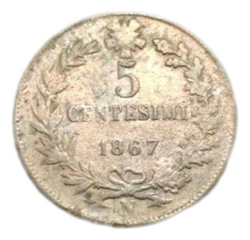 Moeda Antiga 1867 Italia 5 Centesimi