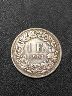 Moeda Antiga Prata Suíça 1 Franco 1903 Helvetia 1 Fr