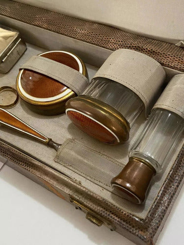 Antigo Conjunto Toucador Com Maleta De Couro Francesa Dec 30