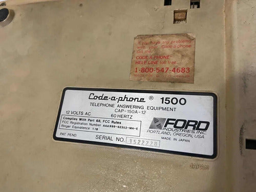 Telefone Antigo Central Code Phone 1500 Ford