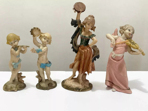Esculturas Antigas Musical Anjos Figura Violino Flauta