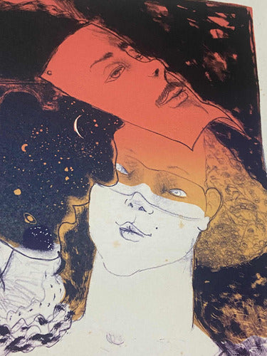 Quadro Gravura Antiga Assinada Figura Feminina Máscara