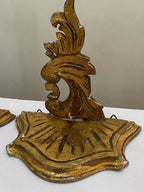 Peanha Antiga De Madeira / Suporte De Parede Par Dourado