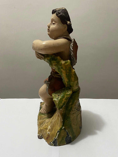 Escultura antiga querubim anjo em gesso policromado